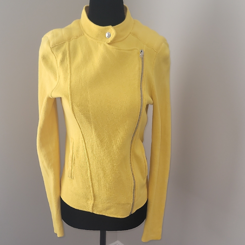 Yellow Asymmetrical Zip Sweater Jacket